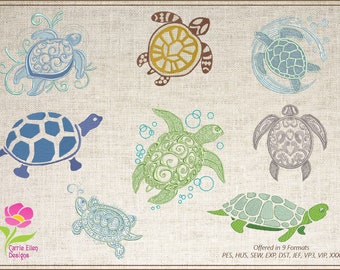 Sea Turtle Embroidery Design Bundle, Turtle Embroidery Design, Machine Embroidery Design, Sea Life Design, 8 Individual Designs (0357)