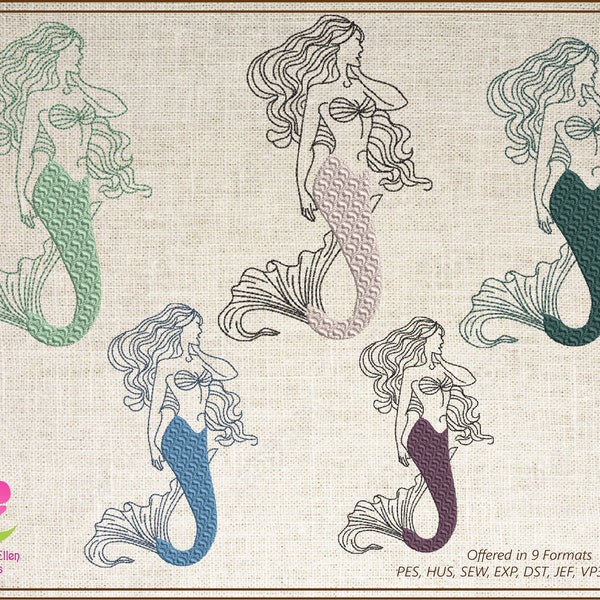 Mermaid Machine Embroidery Design, Sea Life Marine Machine Embroidery Design, Coastal Beach Fantasy, 6 Sizes (0267)