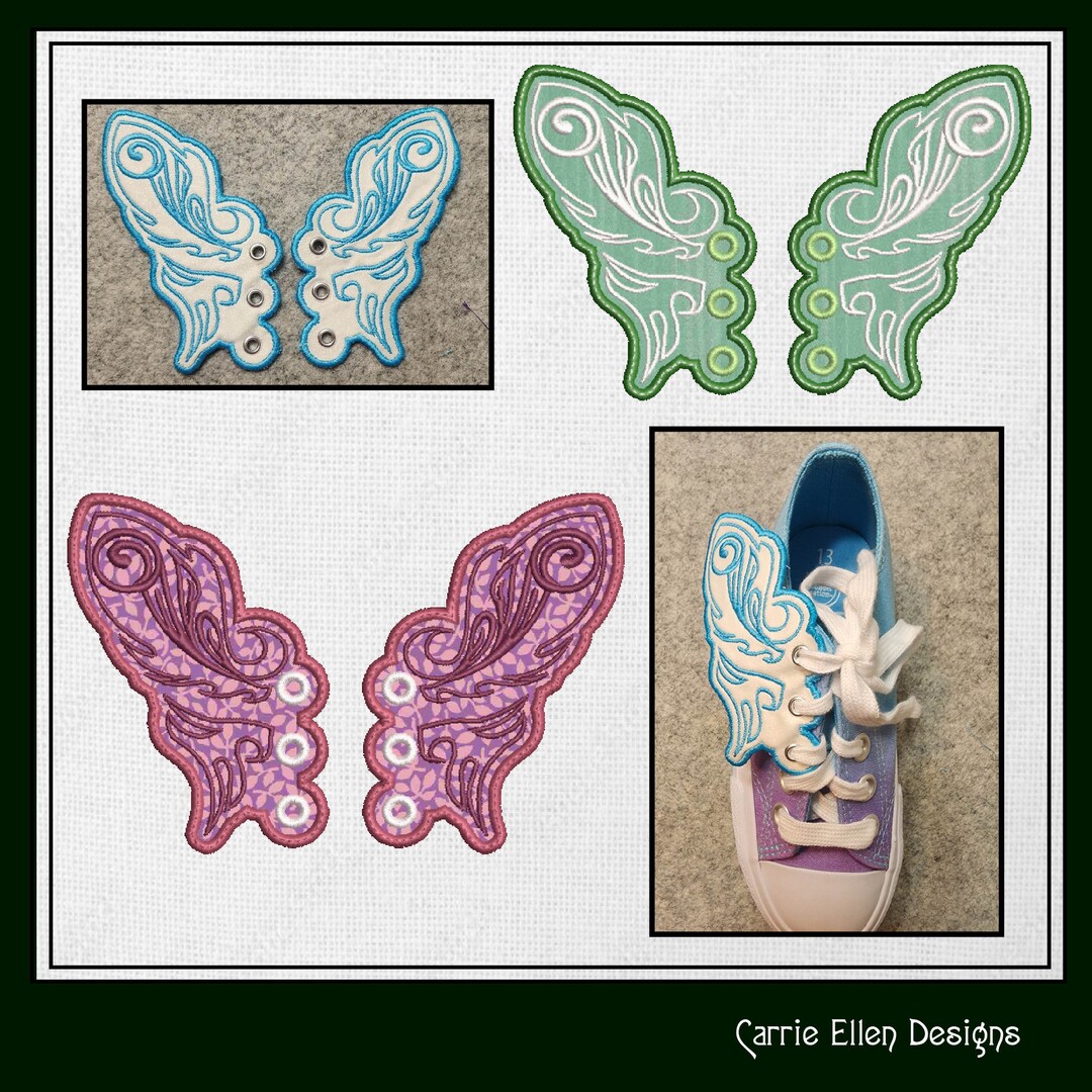 ITH Shoe Wing Charms Machine Embroidery Design, Butterfly Bat Wings for ...