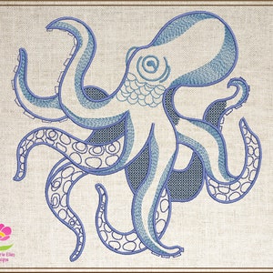 Octopus Machine Embroidery Design File, Marine Animal Embroidery Designs. Coastal Beach Animals, Embroidered Sea Life, 8 Sizes (0284)
