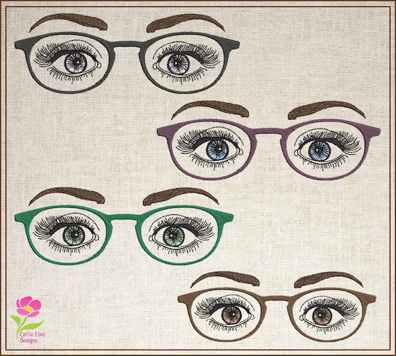 Eyeglasses Machine Embroidery Design Beautiful Eyes Watching Etsy