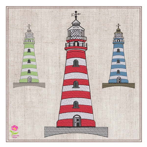 Lighthouse Machine Embroidery Design, Coastal Light House Island Embroidery Design, Seaside Landscape, 6 Sizes (0816)