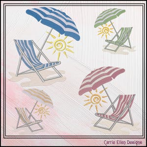 Beach Chair and Umbrella Machine Embroidery Design, Summer Vacation Design, Beach Scene Embroidery Designs, 6 Sizes (0530)