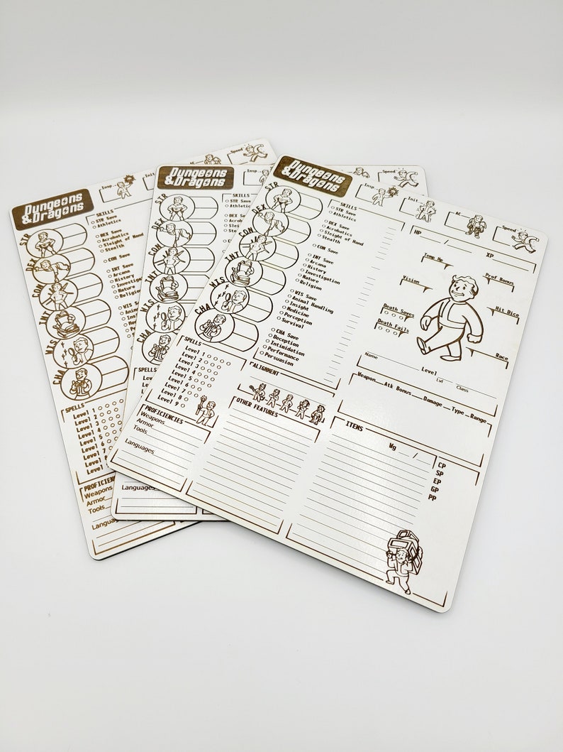 Reusable dryerase D&D Character Sheet with optional Etsy