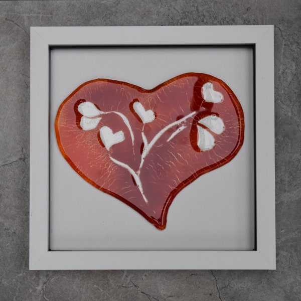 Fused Glass Heart Framed Wall Art Anniversary, Valentine’s or Mother’s Day gift