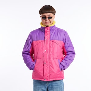 Handmade Oliver Tree Inspired Windbreaker Jacket, 90s Pink Purple Colorblock Coat