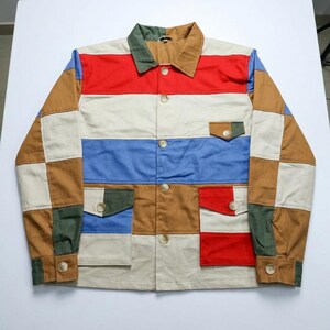 Chaqueta de campo de algodón Hunter S Thompson, abrigo vintage multicolor con retazos.