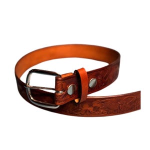 Embossed Design Leather Belt – Handcrafted Belt for Ren Faire, Kilt, or Everyday Wear | Made in USA