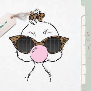 Easter Cool Chick with Leopard Sunglasses Bubble Gum PNG | Kid's Easter PNG |  Cute Baby Chick with Sunglasses Easter PNG Sublimation