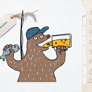 Cute Bear Beer Fishing Clip art / Fishing Daddy Bear Needs Beer Cut Files / Funny Father's Day Sublimation / Funny Boyfriend Shirt Design