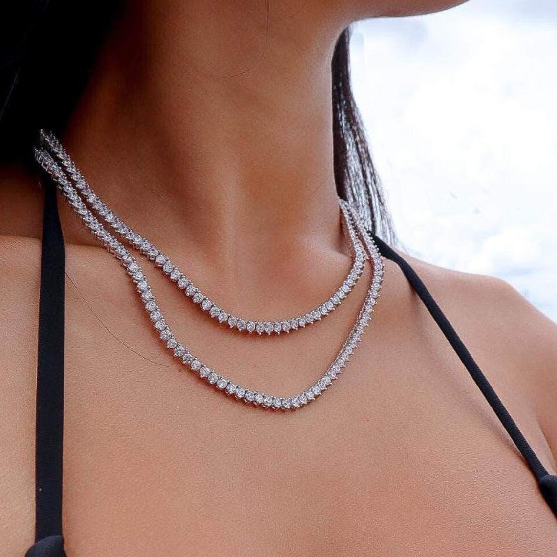 Tennis Halskette Kette mit Runde Zirkonia Runde geschnitten Etsy