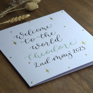 carte personnalisée nouveau-né | Carte Bienvenue dans le monde | Cadeaux pour nouveau-nés | Calligraphie moderne manuscrite | carte bébé garçon | Carte bébé fille