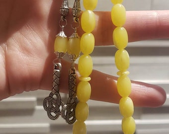 Yellow Pressed Amber Prayer Beads- Misbaha- Amber Tasbih- Amber Misbaha