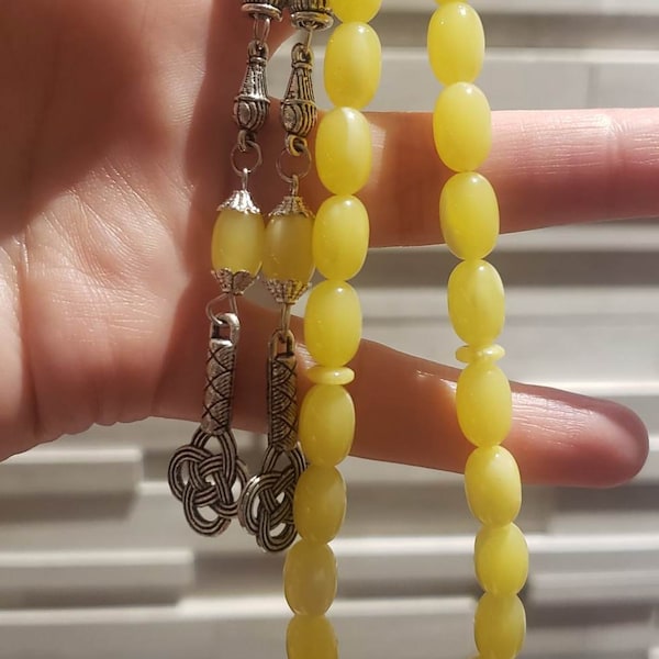 Yellow Pressed Amber Prayer Beads- Misbaha- Amber Tasbih- Amber Misbaha