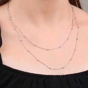 Long Silver Chain- Chain With Balls- 100 Cm Chain- Sterling Silver Necklace- Simple and Elegant- Unique Piece of Chain- Great Gift