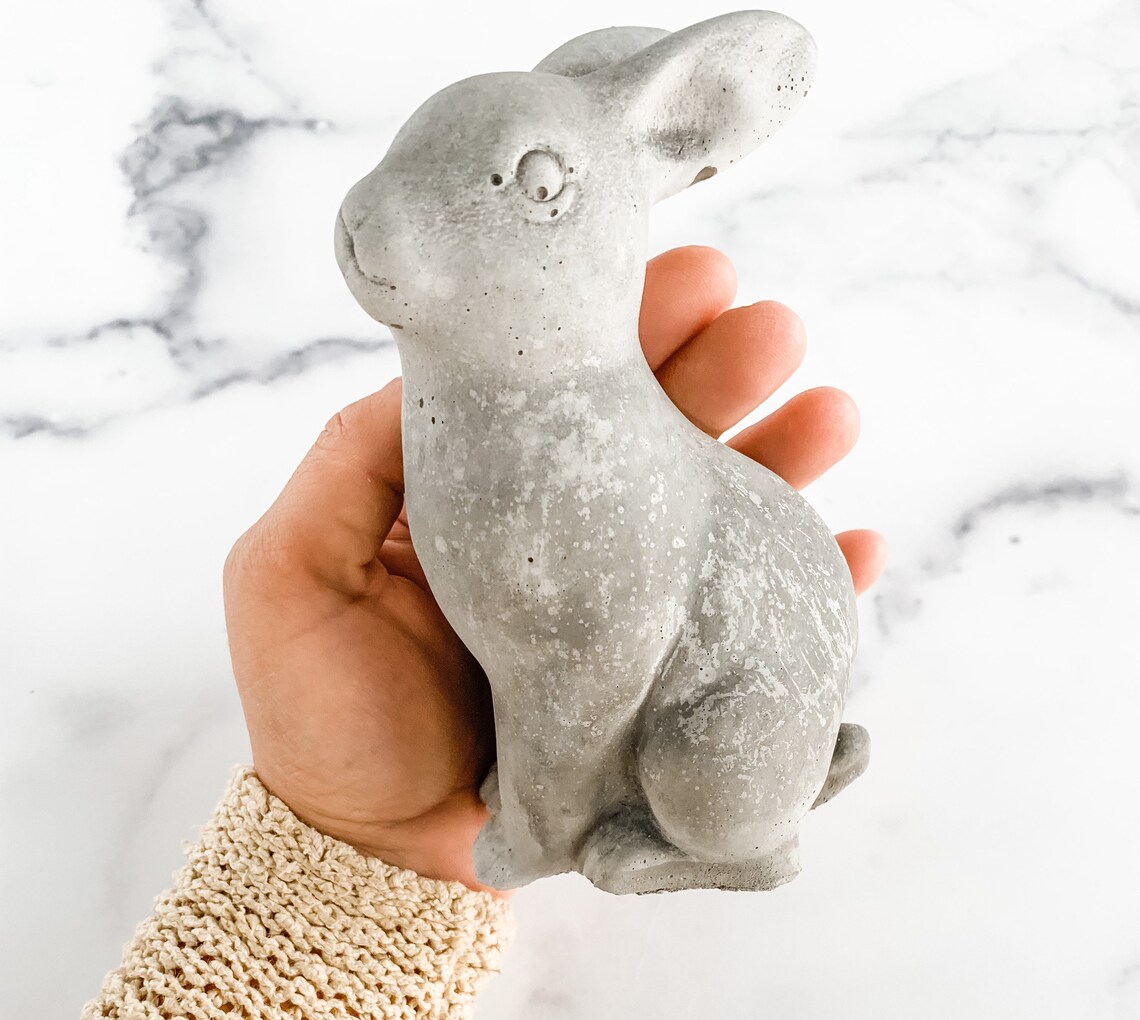 Concrete Bunny Rabbit Spring Garden Decor Garden Art Etsy