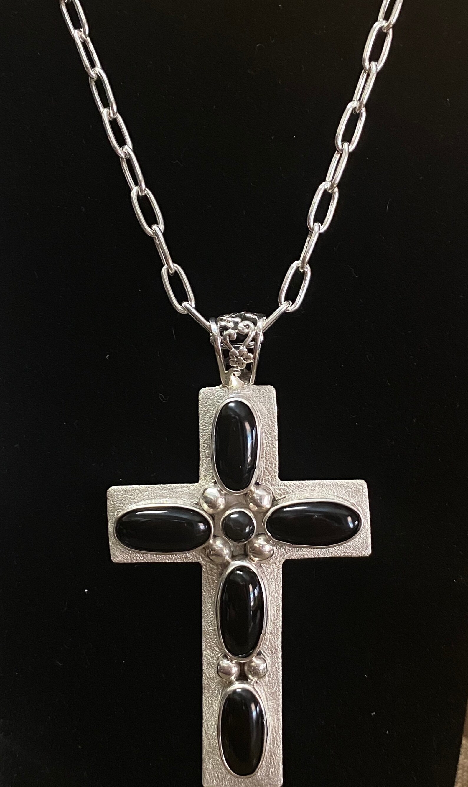 Black onyx cross pendant necklaces Etsy