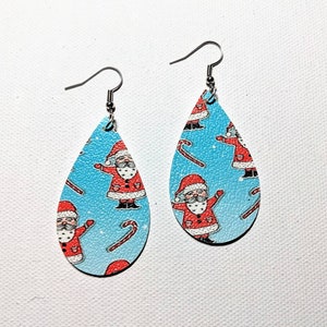 Santa earrings, Christmas teardrop earrings, candy cane earrings, stocking stuffers for women, Christmas gift for tween, secret santa gift
