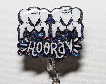 Hip hip hooray badge reel, ortho nurse badge reel, x-ray badge holder, rad tech badge reel, nurse gifts for graduation, funny retractable