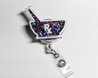 Medicine badge reel, pharmacy badge holder, pharmacy tech badge reel, gift for pharmacy student, pharmacist badge reel, mortal and pestle