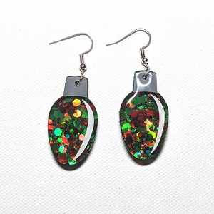 Christmas bulb earrings, christmas gift for women, stocking stuffer for teens, green and red earrings, secret santa for coworker, dangle