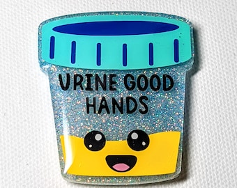 Urine in good hands badge reel, funny retractable badge holder, nurse gifts for graduation, stocking stuffers for nurses, specimen cup