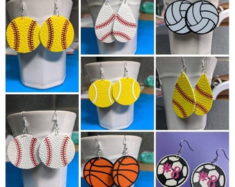 Sports Earrings, baseball earrings, softball earrings, soccer earrings, football earrings, tennis earrings, volleyball earrings basketball