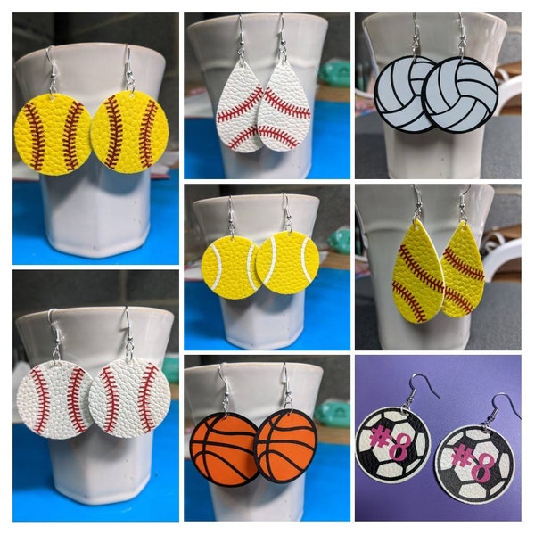 Sports Earrings, baseball earrings, softball earrings, soccer earrings, football earrings, tennis earrings, volleyball earrings basketball