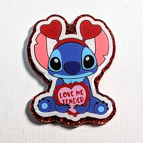 Stitch valentines badge reel, valentines day badge reel, galentines day gifts for best friend, pediatric badge clip, valentines day gift for