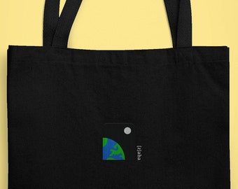 Embroidered Earth Tote Bag, Space Tote, Embroidered Tote, Sustainable Tote, Minimalist Tote, Canvas Tote, Embroidered Bag, Space Lover