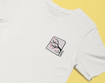 Embroidered Cherry Blossom T-Shirt, Sakura T-Shirt, Embroidered Flower T-Shirt, Organic Cotton T-Shirt, Japanese Design T-Shirt