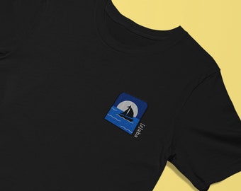 Embroidered Sail Boat T-Shirt, Sailboat T-Shirt, Embroidered T-Shirt, Eco-Friendly T-Shirt, Street Wear T-Shirt, Gift For Her, Gift For Him