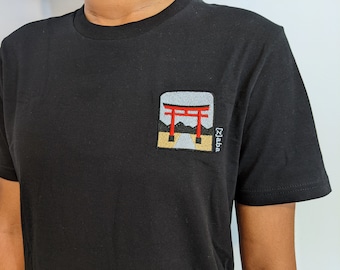 Embroidered Torii Gate T-Shirt, Japanese Gate T-Shirt, Japan Design T-Shirt, Eco-Friendly T-Shirt, Cotton T-Shirt, Streetwear T-Shirt
