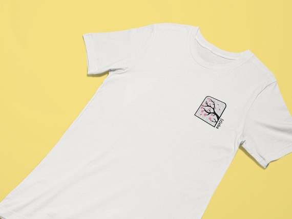 Embroidered Cherry Blossom T-Shirt, Sakura T-Shirt, Embroidered Flower T-Shirt, Organic Cotton T-Shirt, Japanese Design T-Shirt