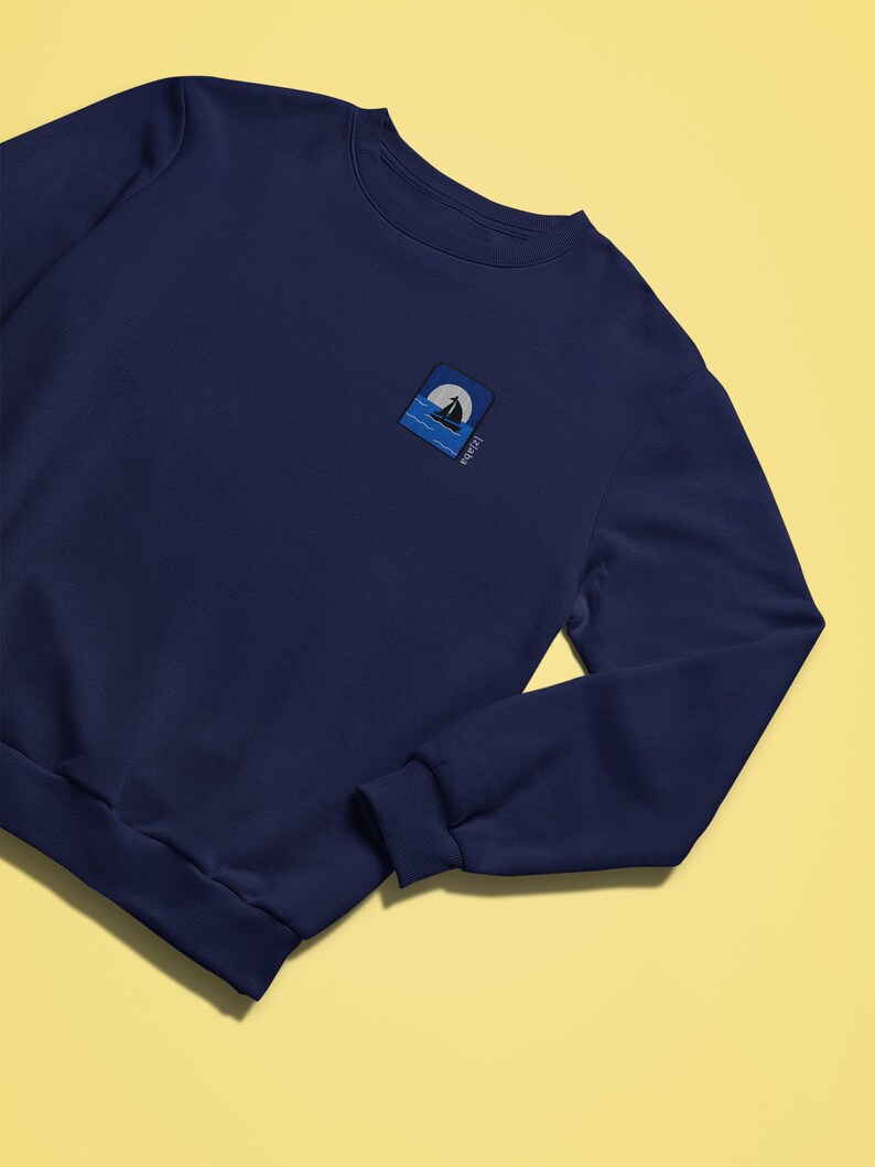 Embroidered Sail boat Sweatshirt, Sailboat Sweatshirt, Embroidered Sweatshirt, Streetwear Sweatshirt, Graphic Sweatshirt, Sailing Lover Oxford navy