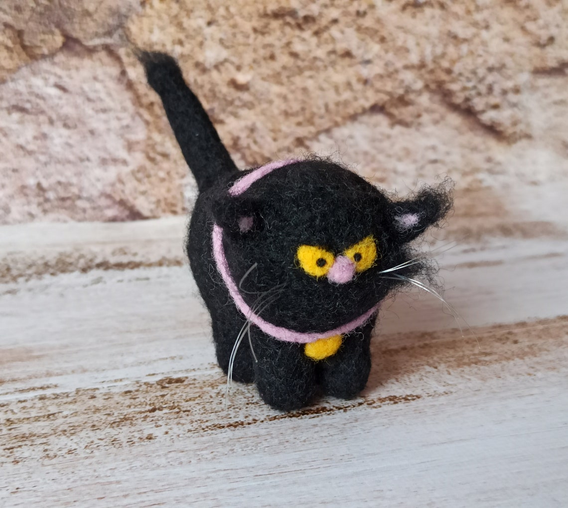 Black cat toy Needle felted cat Funny wool kitten Etsy
