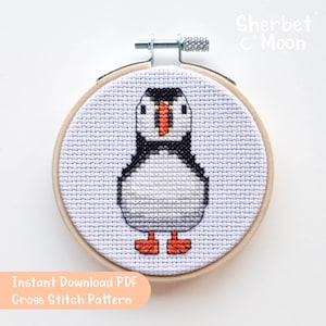 Puffin Cross Stitch Pattern, Downloadable PDF Puffin Cross Stich Pattern, Mini Puffin Cross Stitch Pattern, Small Puffin Cross Stitch Chart