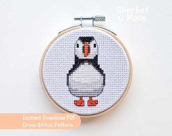 Puffin Cross Stitch Pattern: Mini Puffin Chart (Downloadable PDF)