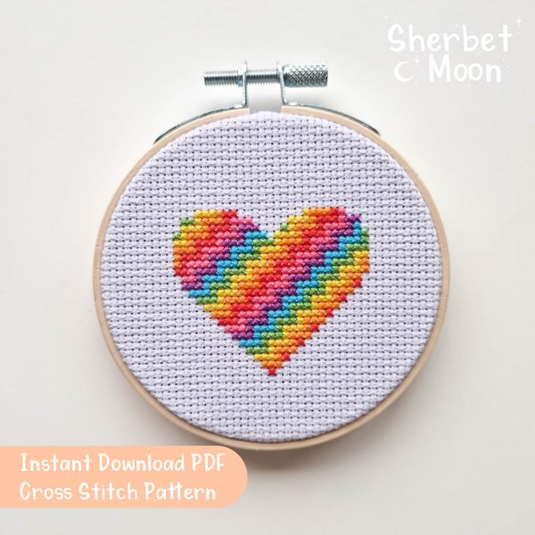 Rainbow Heart Cross Stitch Pattern, Downloadable PDF Rainbow Cross Stich Pattern, Rainbow Cross Stitch Pattern, Love Cross Stitch Chart