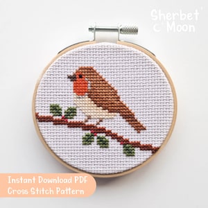Robin Cross Stitch Pattern, Downloadable PDF Robin Cross Stich Pattern, Mini Garden Bird Cross Stitch Pattern, Small Bird Stitch Chart