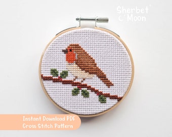 Robin Cross Stitch Pattern: Mini Garden Bird (Downloadable PDF)