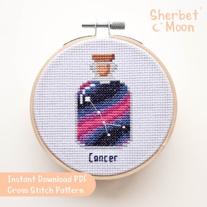 Patrón de punto de cruz de cáncer, patrón de punto de cruz de cáncer PDF descargable, gráfico de punto de cruz de galaxia en una botella, punto de cruz de signo de estrella
