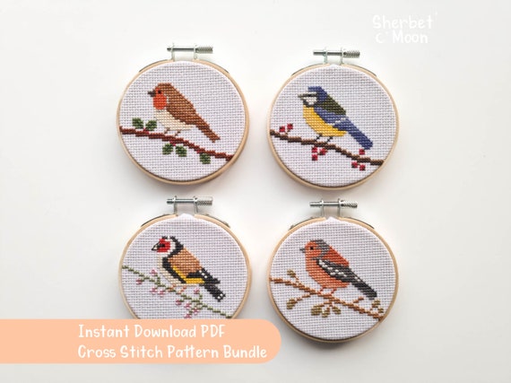 Garden Birds Cross Stitch Pattern Bundle: Robin, Goldfinch (Downloadable PDF)
