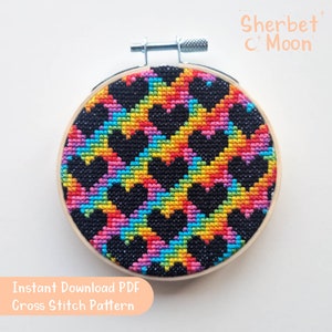 Rainbow & Black Hearts Cross Stitch Pattern, Downloadable PDF Rainbow Cross Stich Pattern, Rainbow Cross Stitch Pattern, Cross Stitch Chart