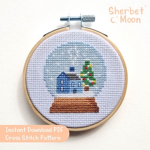Patrón de punto de cruz de globo de nieve pequeño, patrón de punto de cruz de Navidad PDF descargable, punto de cruz de tema de invierno, punto de cruz de Navidad