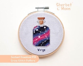 Virgo Constellation Cross Stitch Pattern: Galaxy in a Bottle (Downloadable PDF)