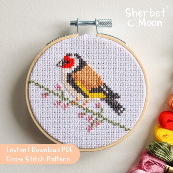 Goldfinch Cross Stitch Pattern, Downloadable PDF Goldfinch Cross Stitch Pattern, Mini Goldfinch Cross Stitch Pattern,Small Bird Stitch Chart