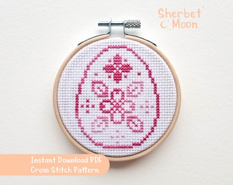 Pink Easter Egg Cross Stitch Pattern: Variegated Flower Design (PDF Pattern)