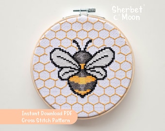 Bumble Bee & Honeycomb Cross Stitch Pattern, Downloadable PDF Bee Cross Stich Pattern, Bee Cross Stitch Pattern, Bee Cross Stitch Chart