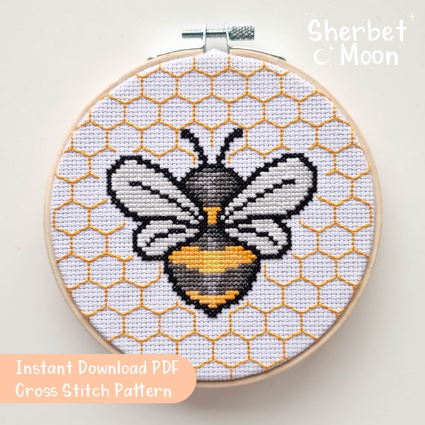 Bumble Bee & Honeycomb Cross Stitch Pattern, Downloadable PDF Bee Cross Stich Pattern, Bee Cross Stitch Pattern, Bee Cross Stitch Chart